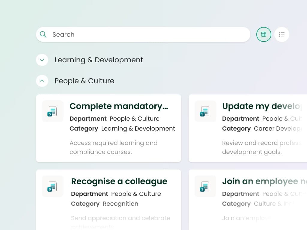 Lightspeed365 onboarding hub template with people and culture quick links and learning resources