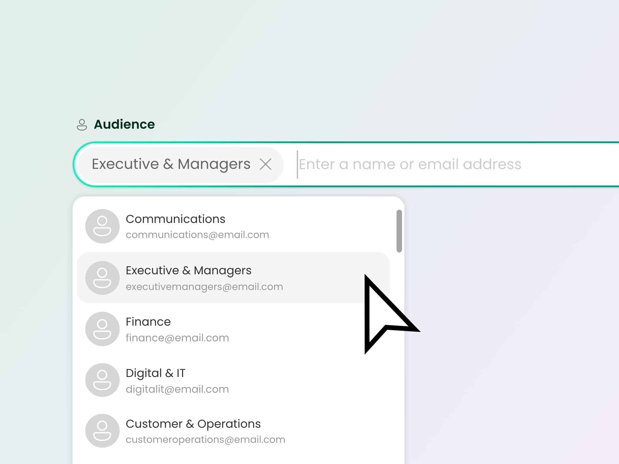 Targeted news feed with audience segmentation controls and scheduling panel