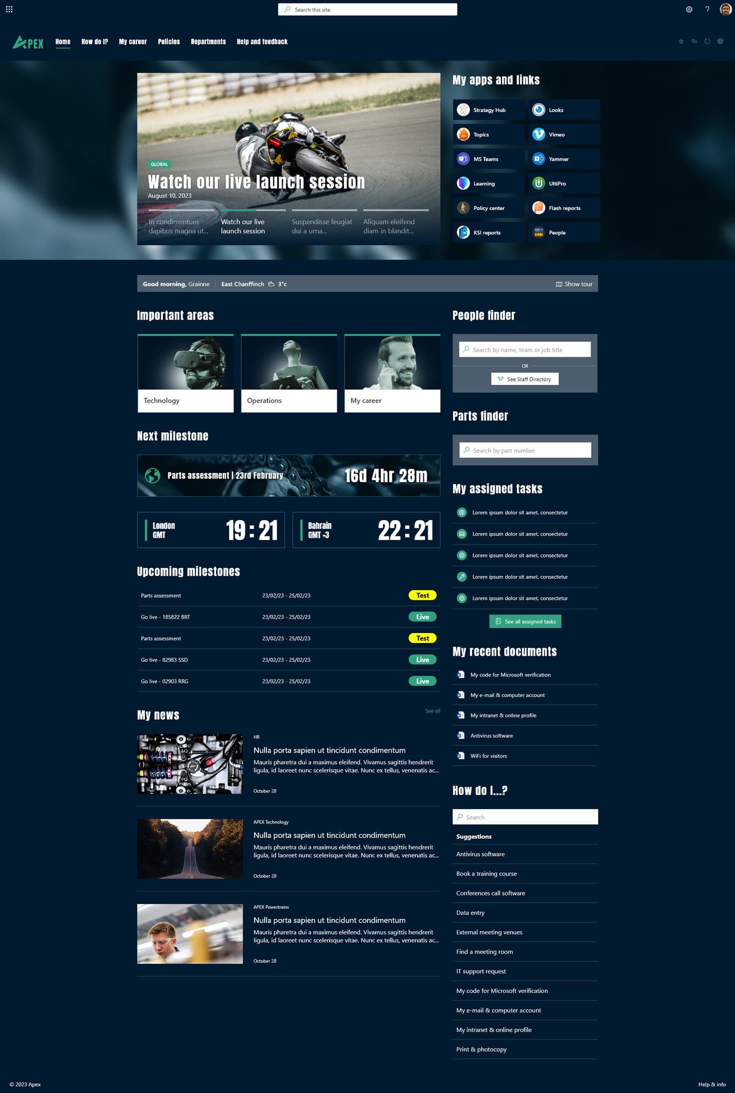 Motor racing team: unified SharePoint intranet | Lightspeed365