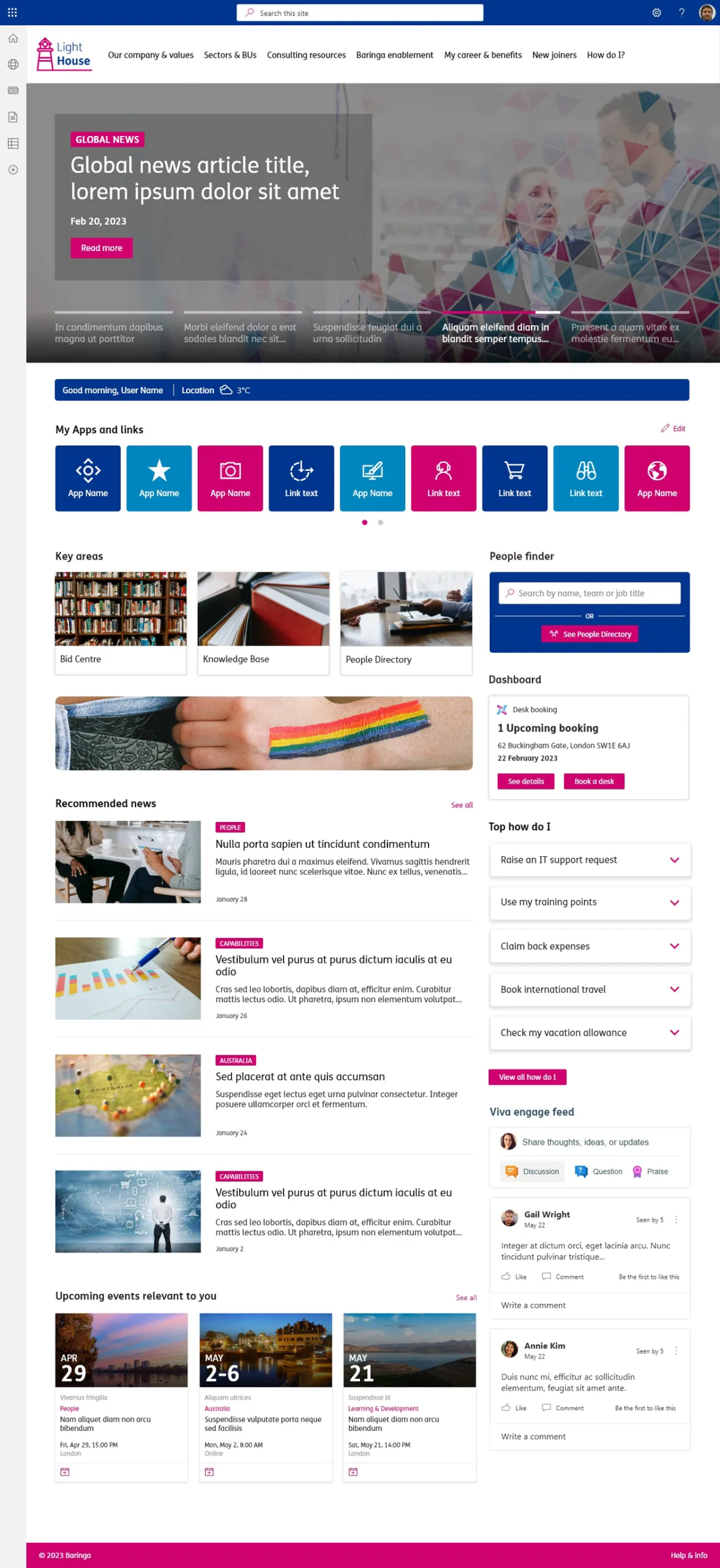 Restrained editorial SharePoint intranet design for a global consultancy