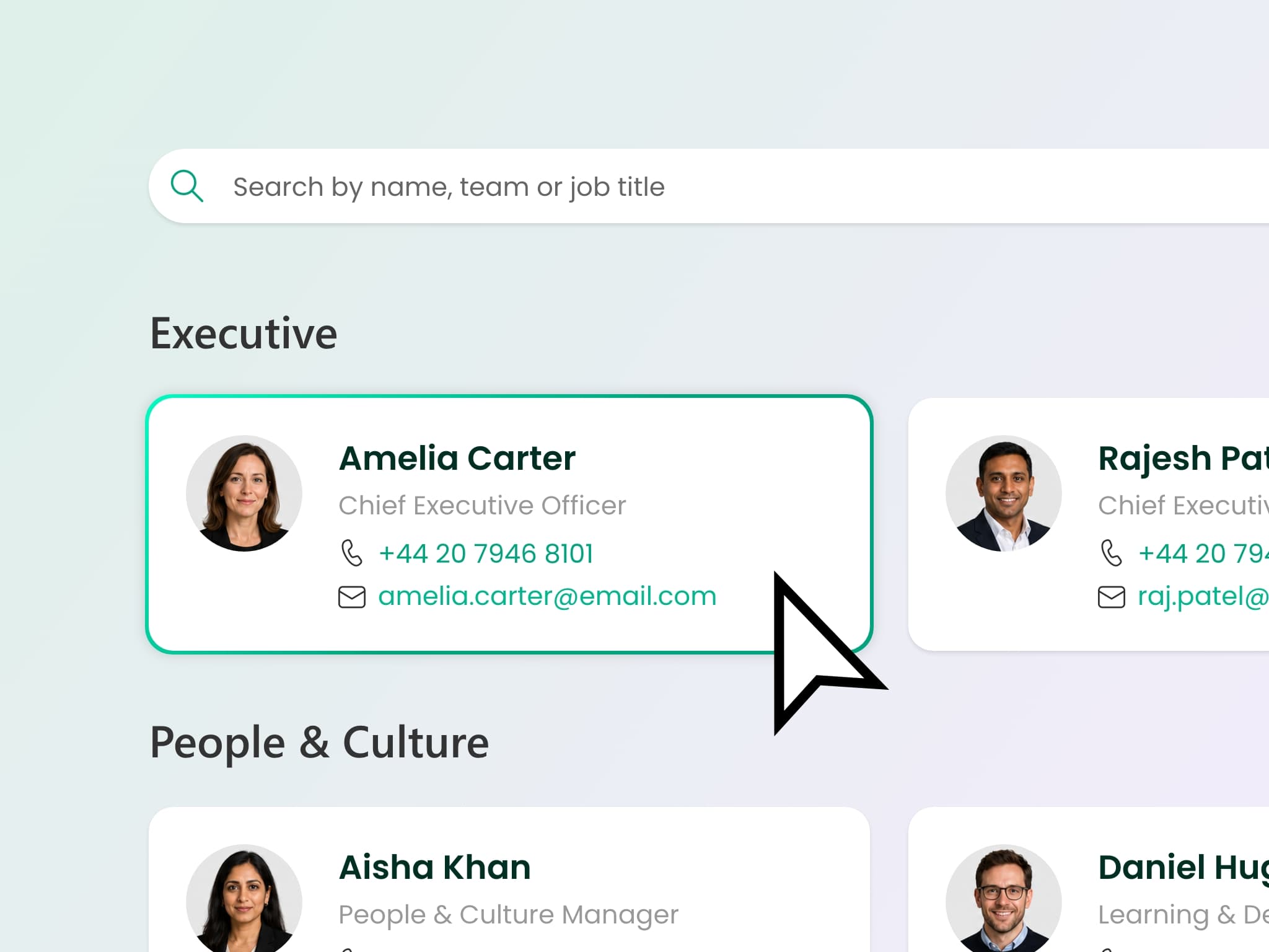Lightspeed365 people directory in SharePoint showing employee search by skill and department