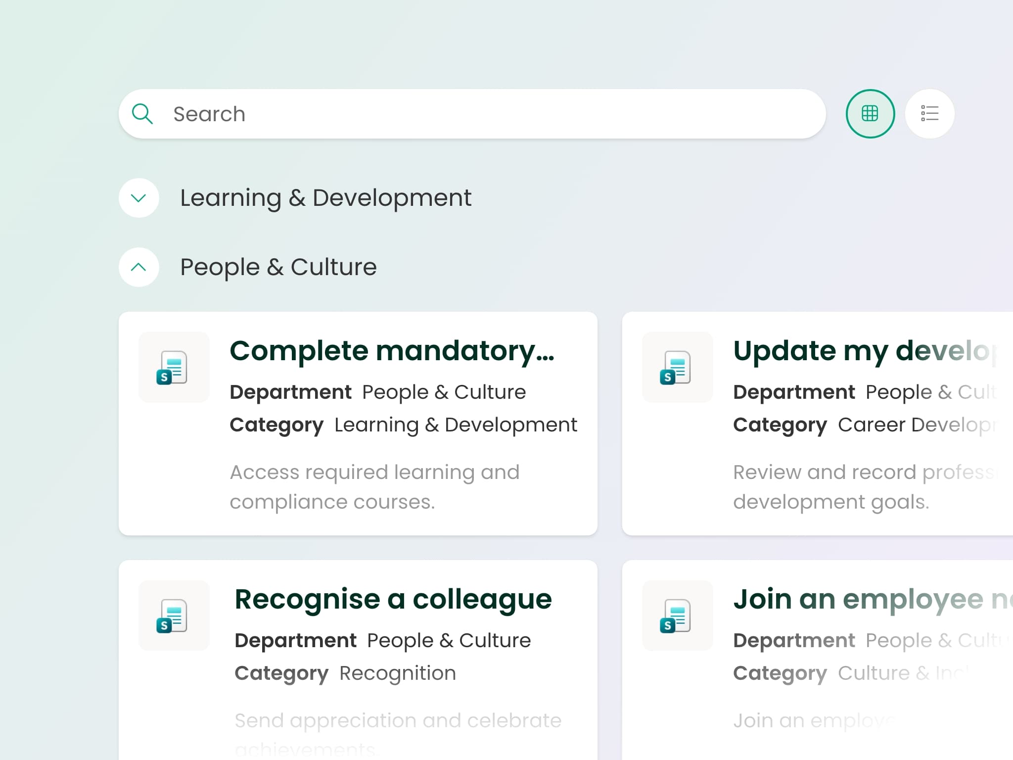 Handbook showing results from multiple sites with permission-trimmed results