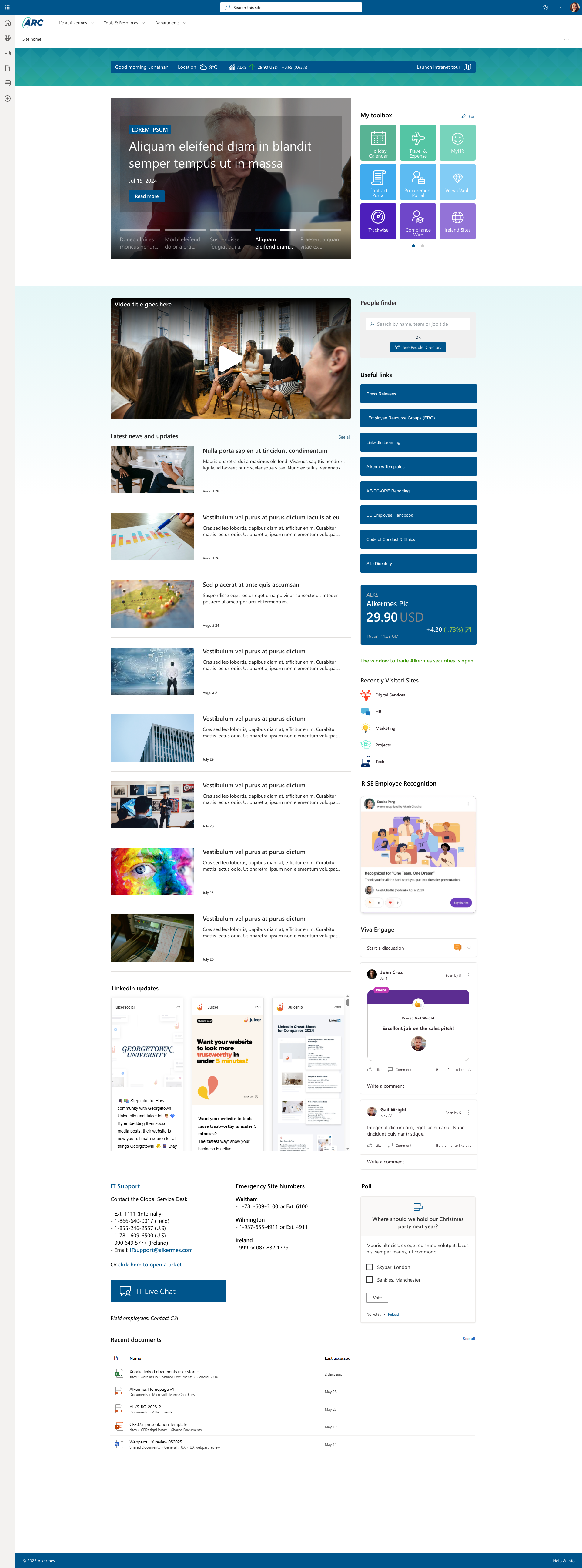 Alkermes intranet homepage