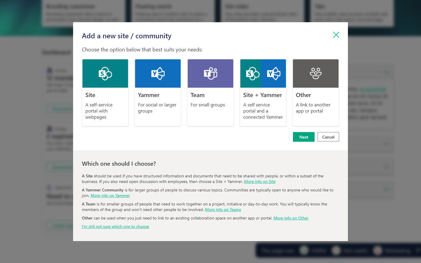 Site provisioning UI